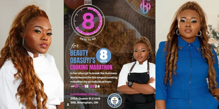 Canada based Nigerian chef set to avenge Hilda as she attempts to break Guinness record for longest cooking time