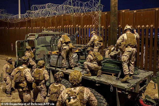 Marines installed wire along the southern border with Mexico on Saturday