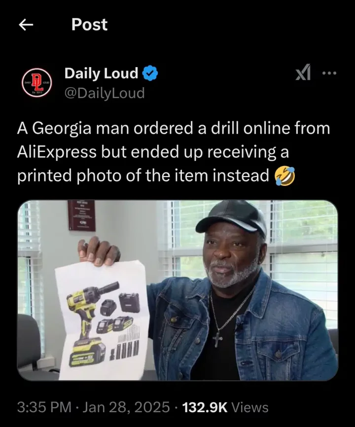 Man orders drilling machine online, receives printed image instead