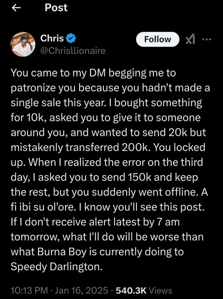 Vendor goes offline after man mistakenly transfers ₦200k instead of ₦20k