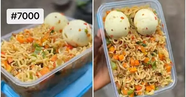 "Shey you dey whine me?" - Food vendor shows off her N7,000 noodles with 2 eggs