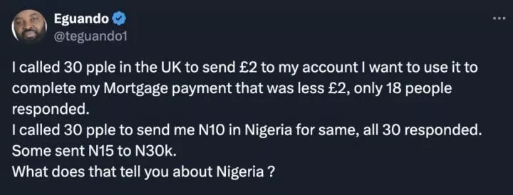 Abroad man pretends to be broke, gets more help from Nigerians than UK friends