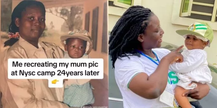 Youth corps member recreates mother's NYSC photo 24 years later with own daughter