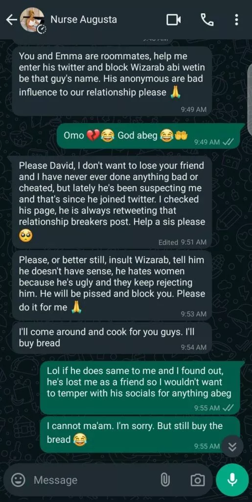 Man goes viral as he declines roommate's girlfriend's request to block influencer, leaks her chat