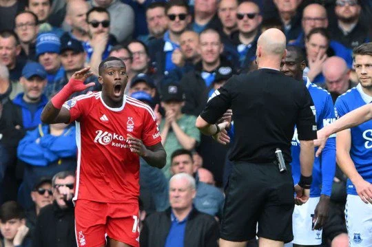 Nottingham Forest appeal for a penalty against Everton