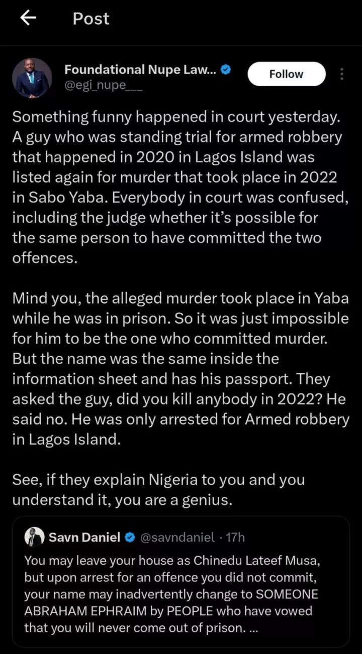 Man in prison since 2020 for armed robbery accused of committing a crime in Yaba in 2022, faces trial