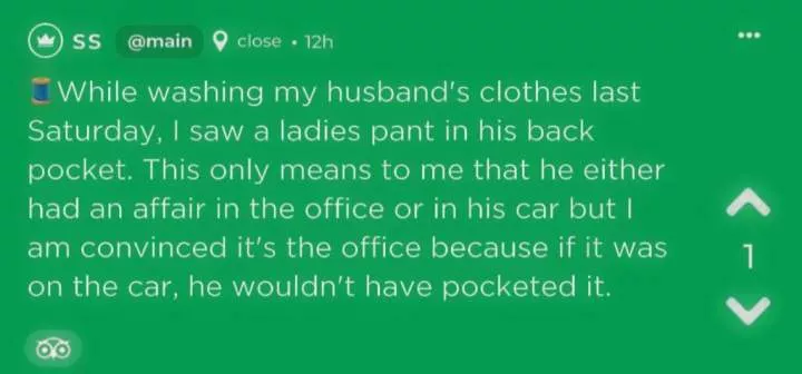 Wife cries out for advice as she finds pant in husband's pocket during laundry