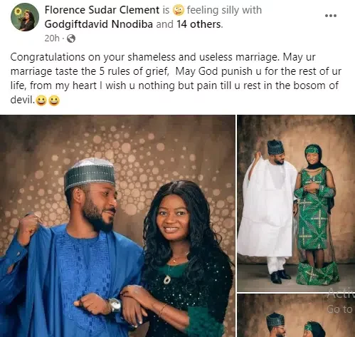 Lady places curse on ex-boyfriend who posted pre-wedding photos and tagged her