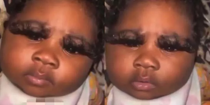 "Babies are having babies" - Reactions as mom applies eyelash extensions on baby girl