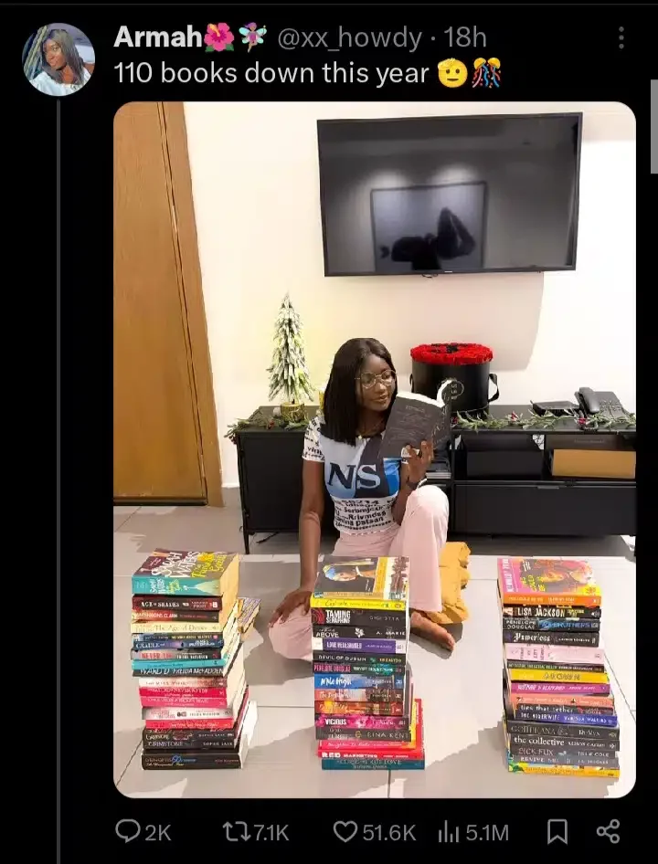 Lady celebrates reading 110 books in 2024