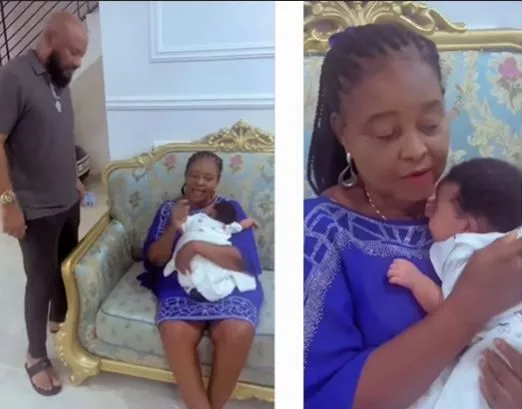 Actor, Yul Edochie Shares Video Of Wife, Judy's Mother Praying For Their New Born Daughter