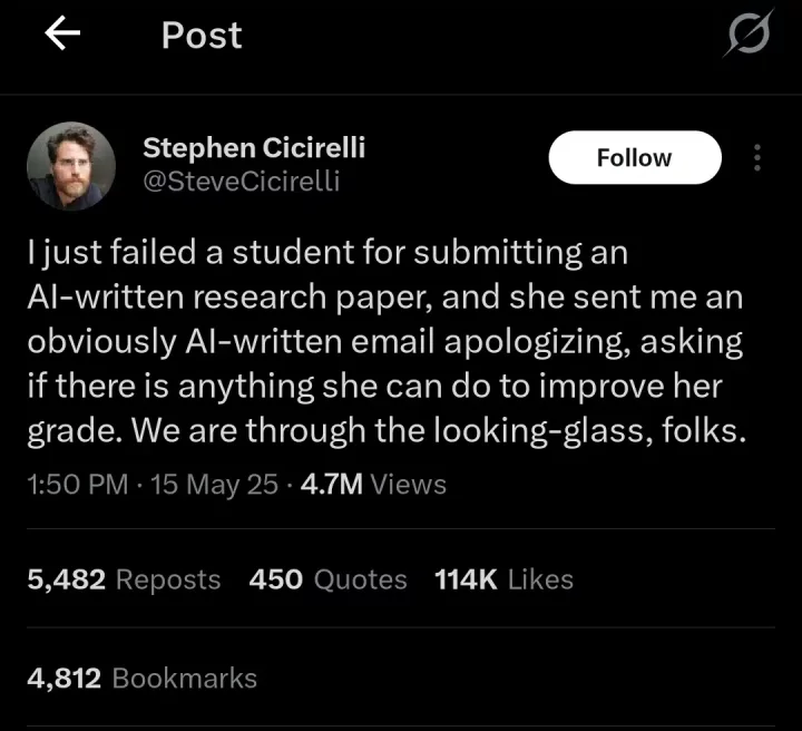 Lecturer fails student who used AI for research paper and AI again to apologize