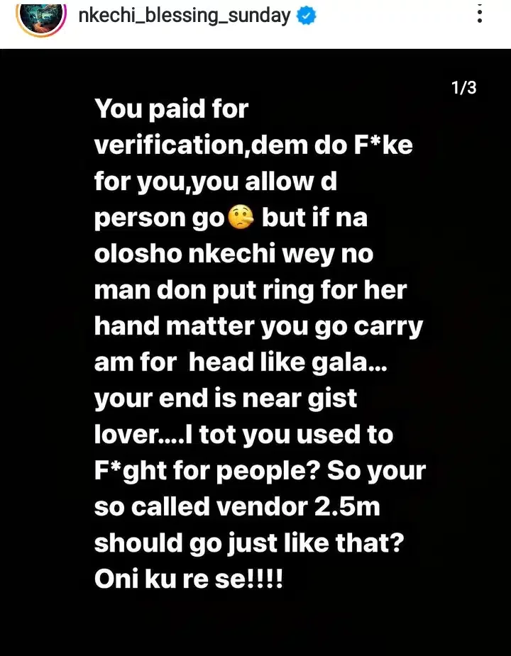 'I thought you were a freedom fighter' - Nkechi Blessing mocks Gistlover after reportedly being scammed of N2.5M