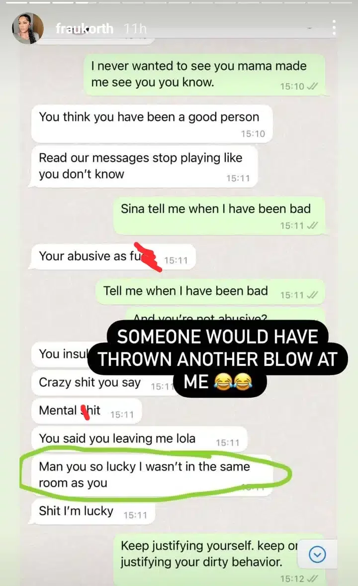 'You ruined our marriage' - Sina Rambo and his estranged wife, Heidi, trade words in leaked chats (Screenshots)