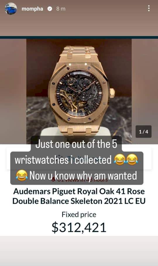 ''Thieves in government uniform'- Mompha writes as he shows off his luxury watches retrieved from EFCC operatives, implies it is the reason he is being declared wanted