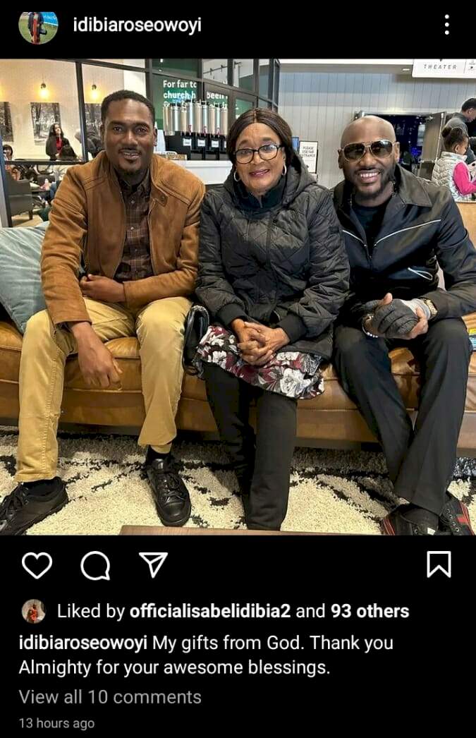 'My gifts from God' - 2Baba's mum gushes as she shares lovely moment with singer and his lookalike brother