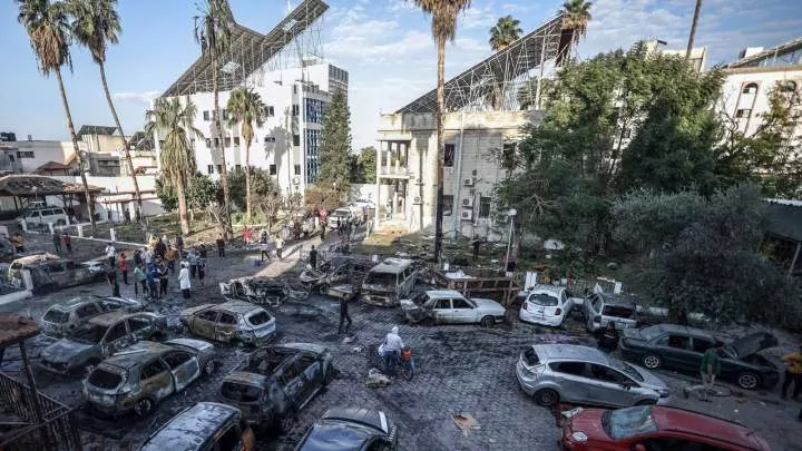 Aftermath of attack on Al-Ahli Baptist hospital -- Image credit CNN