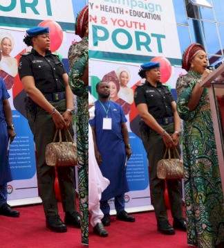Police to sanction Atiku Abubakar's wife's orderly for carrying her bag at an event (photos)