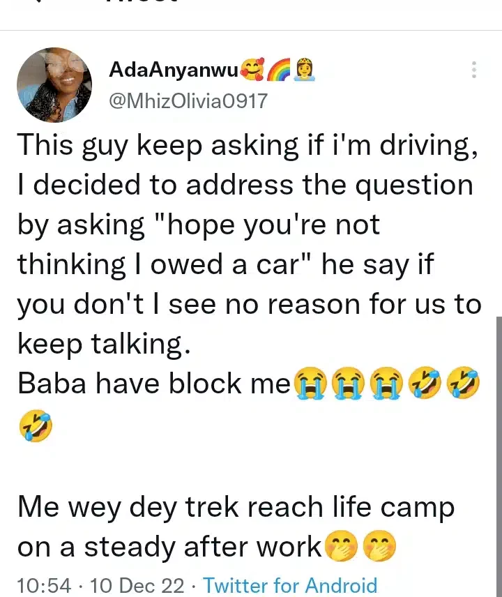 Lady shocked as toaster blocked her for not owning a car