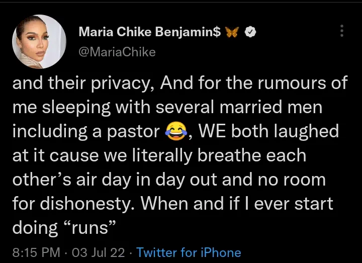 Maria Chike finally reacts to claims of being a husband snatcher and sleeping with a pastor