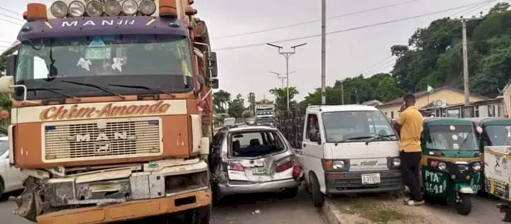 'What God cannot do does not exist' - Reactions as family of 5 walks away uninjured after a trailer crushed their car in Jos (Photos)