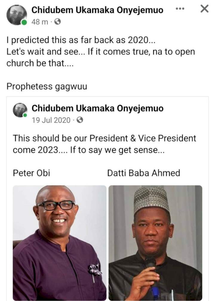 Lady who predicted a Peter Obi and Datti Ahmed ticket back in 2020 hailed a 'prophetess' as her prediction comes true