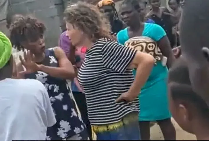 Moment American lady reportedly came to her senses 3 days after a yahoo boy used 'juju' to bring her to Nigeria (Video)