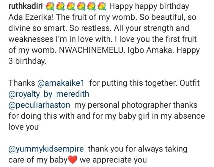 Ruth Kadiri celebrates look-alike daughter with adorable note, photos on birthday