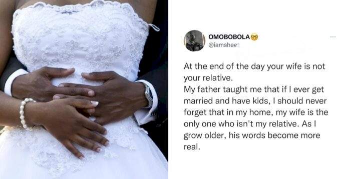 "Your wife is not your relative" - Nigerian man tells married men