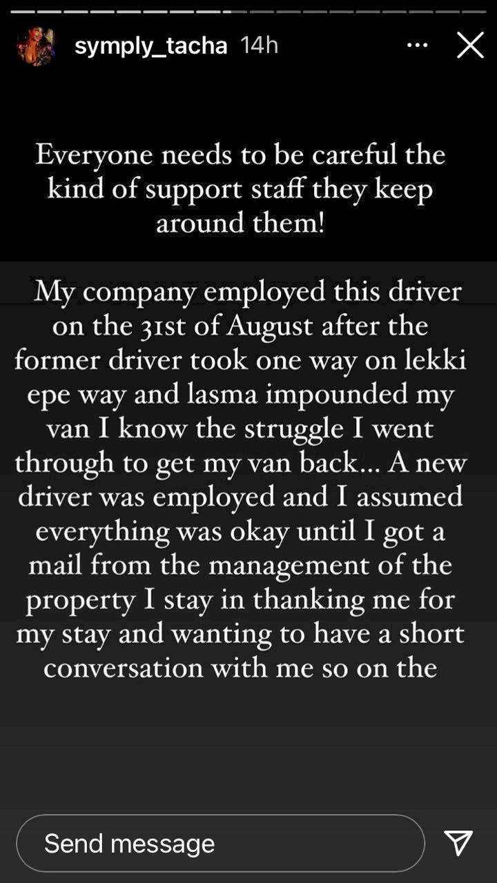 Tacha narrates horrible experience in the hands of an employee