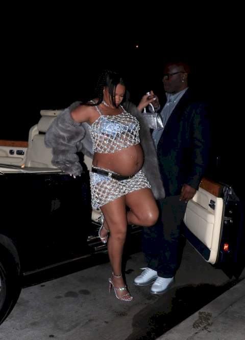 Rihanna sparkles as she steps out in glittery outfit for Mother's Day dinner with A$AP Rocky (photos)