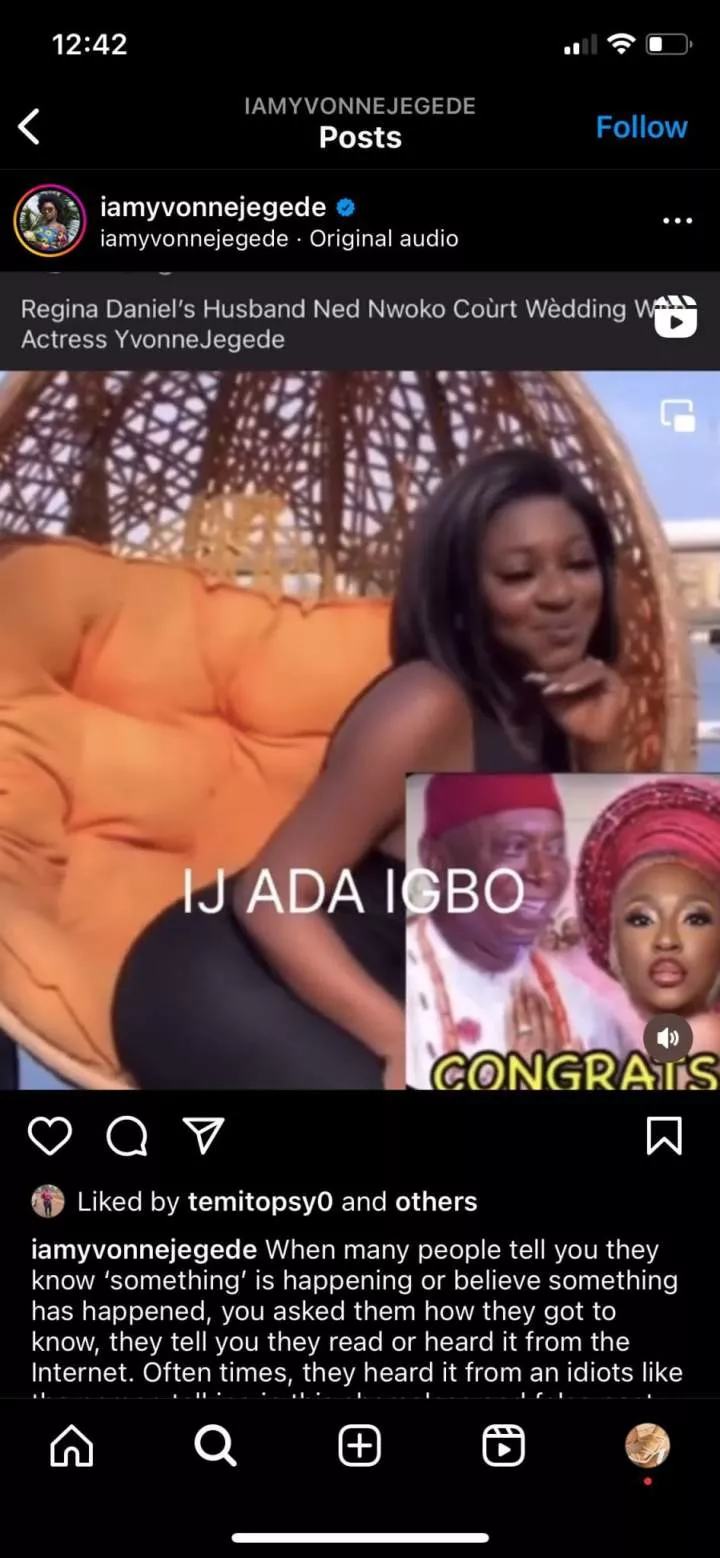 Yvonne Jegede blasts bloggers over post on alleged marriage to Ned Nwoko