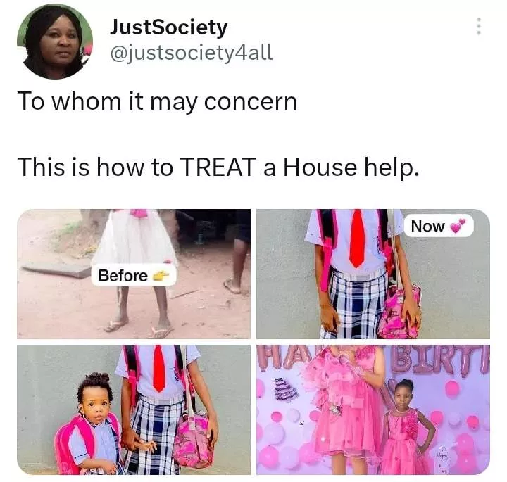 Lady shares adorable before-after transformation of house help