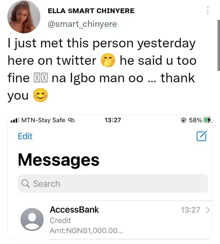 Lady receives N81K from stranger for being 'too fine'