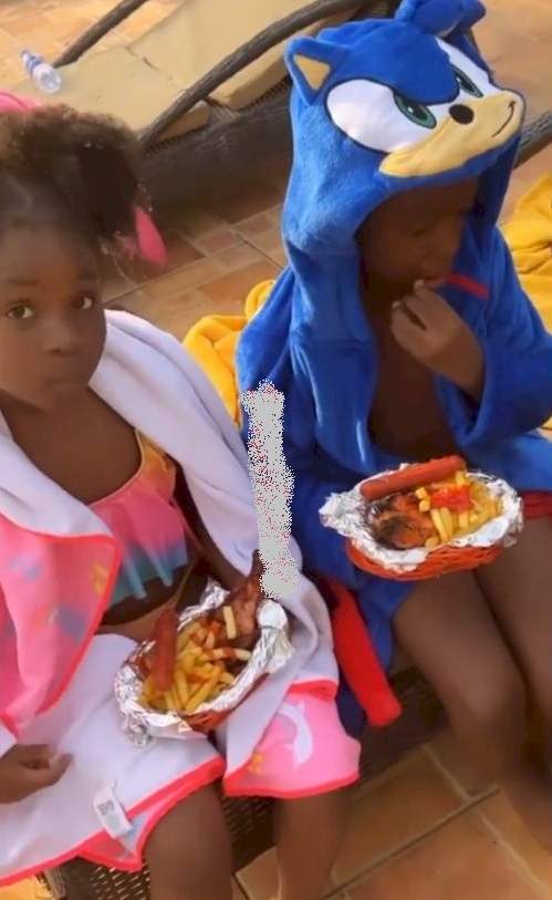 'Make them sha marry' - Fans gush as Tiwa Savage's son, Jamil and Davido's Imade go on play date (Video)