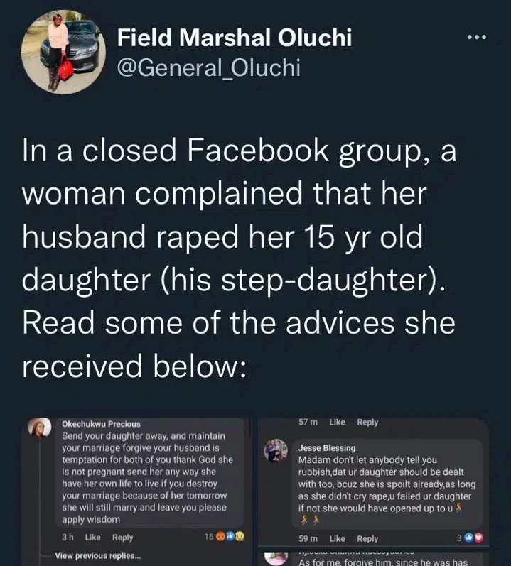 'Send your daughter away to save your marriage' - Advice to lady whose husband abused her 15-year-old girl causes outrage