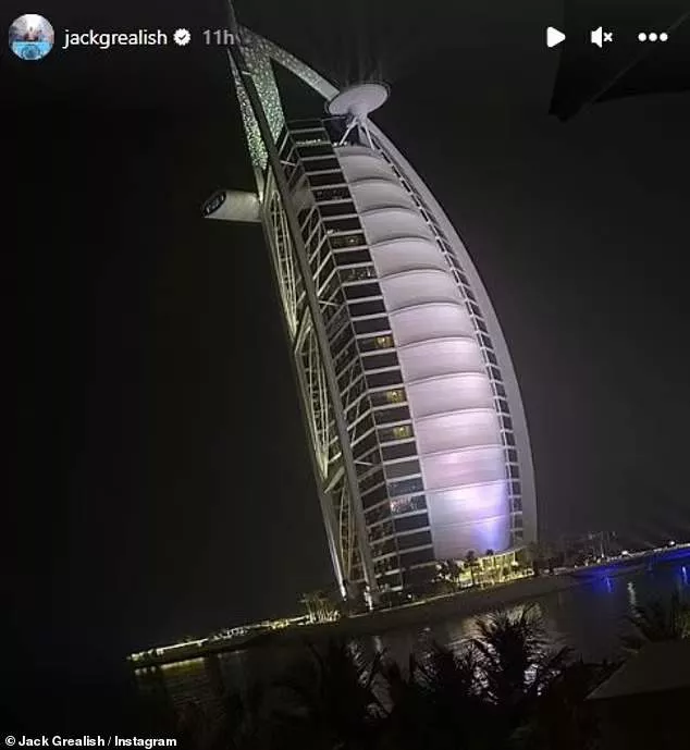 Jack Grealish posted a picture of the Burj Al-Arab as he made the latest stop on his world tour