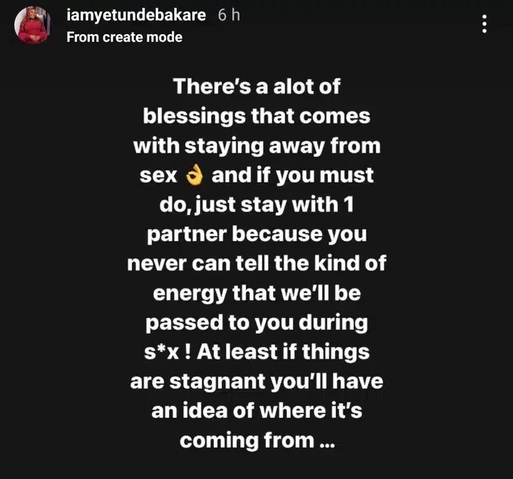 There S A Lot Of Blessing That Comes With Staying Away From Premarital Sex Yetunde Bakare
