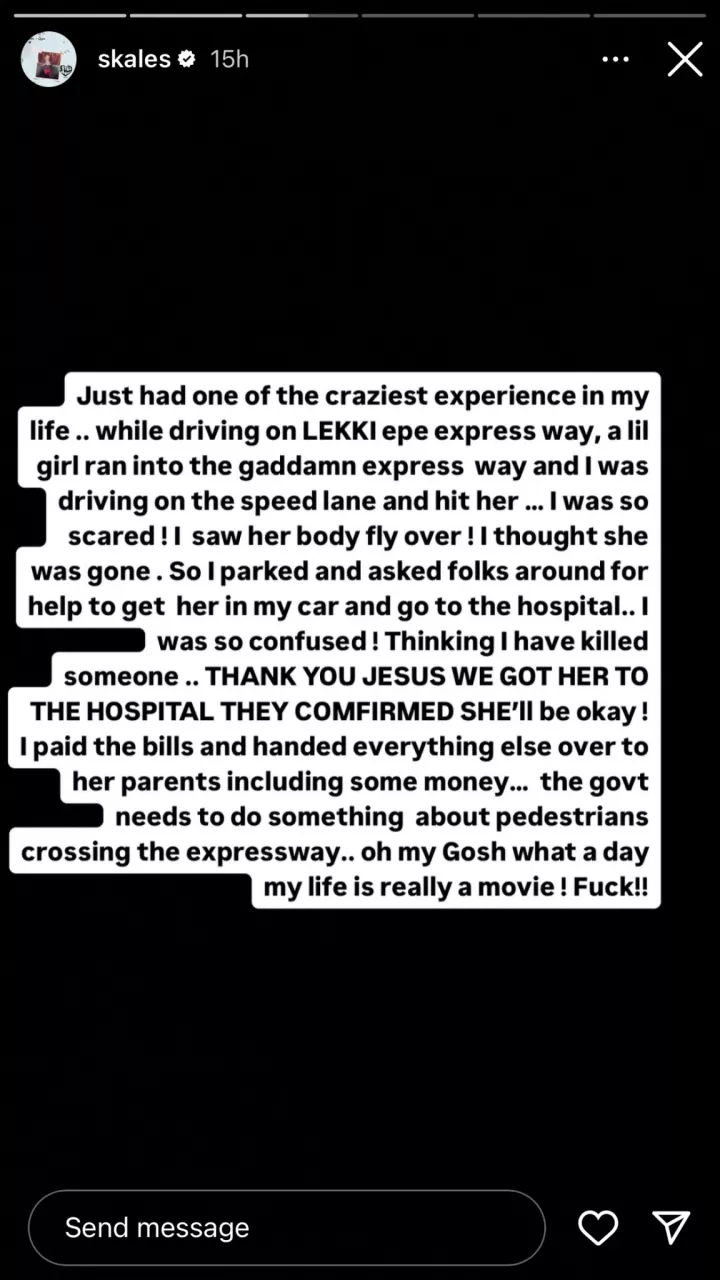 Skales narrates how he almost ended girl's life after hitting her with his car