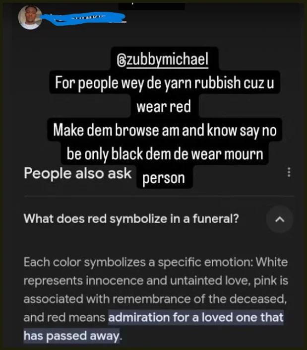 Actor Zubby Micheal Reposts to Explain Why He Wore Red to the Burial of Late Colleague Junior Pope
