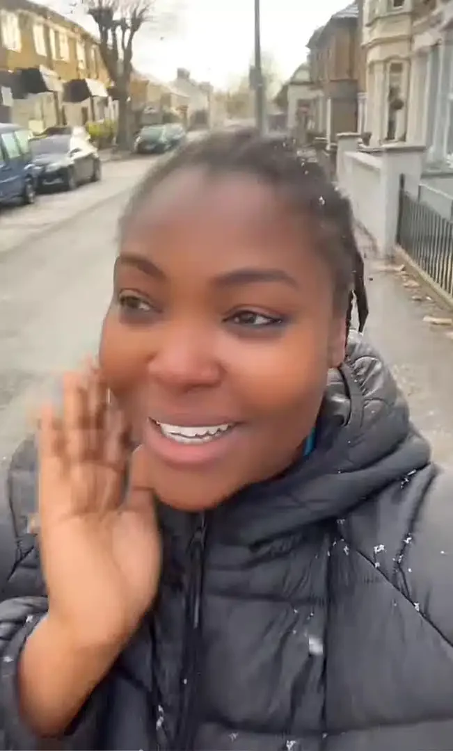 'Officially I'm in the abroad' - Nigerian lady overjoyed as she sees snow for the first time