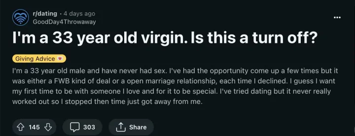 Man gives shocking reason on how he ended up a virgin at 33