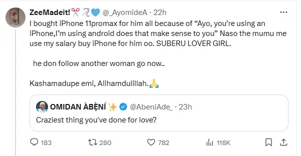 Lady recounts how boyfriend dumped her after buying him an iPhone 11 Pro Max