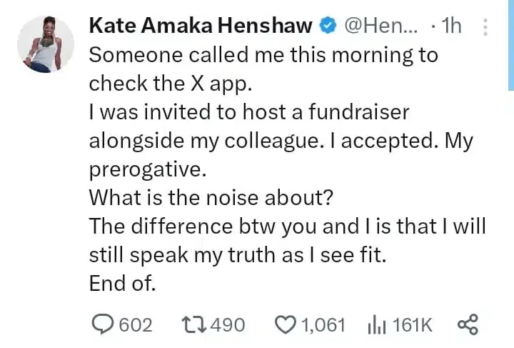 Kate Henshaw reacts to criticisms for hosting a fundraiser for APC governor, Hope Uzodinma