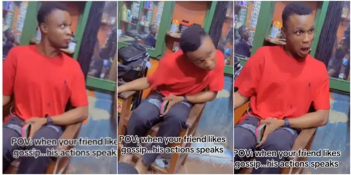 'I first think say na epilepsy dey worry am' - Video of man gossiping in a salon causes buzz online