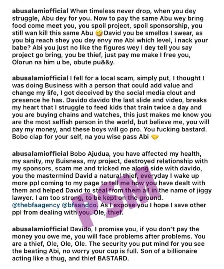 'I paid David N218M to influence a project for kids and he ran away with the money' - Businessman calls out Davido, shares receipts