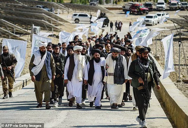 Haqqani gained infamy for his ruthless military tactics during the US-led war against the Taliban, forming alliances with other terrorist groups and establishing a criminal network. (Pictured: Taliban authorities arrive for the inauguration of a solar energy project in Kabul)