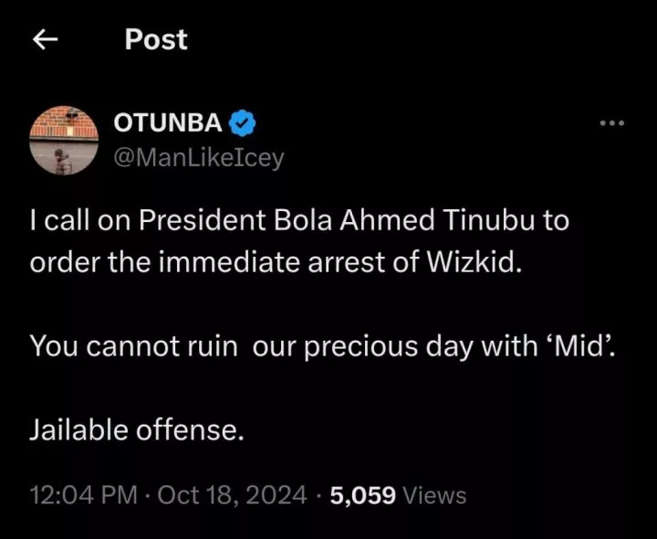 Man urges Tinubu to arrest Wizkid over 'mid' song, 'piece of my heart'