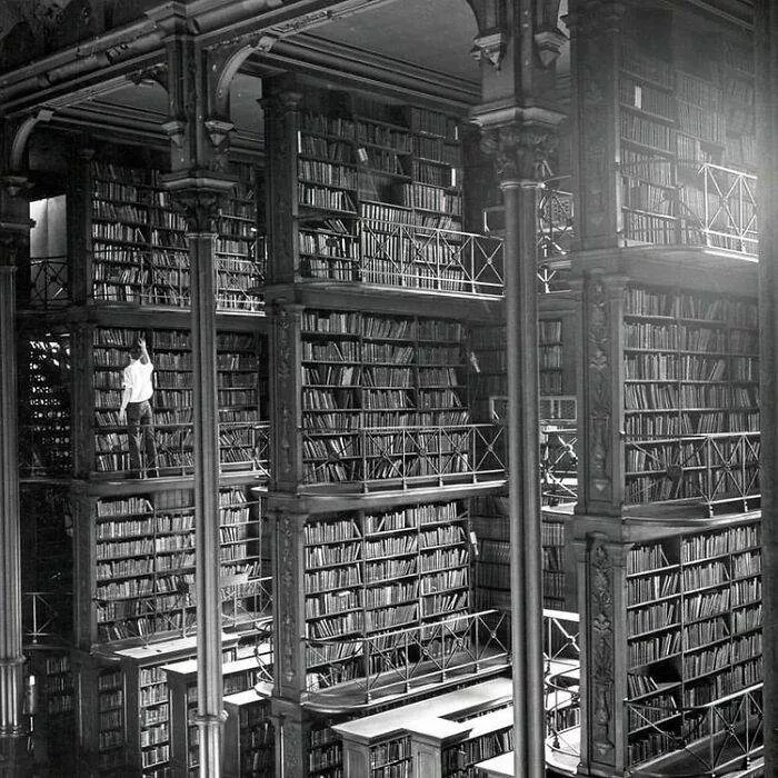 A Man Browses For Books In The Old Public Library Of Cincinnati. The Building Was Demolished In 1955. Today An Office Building And A Parking Lot Stand Where It Used To Be