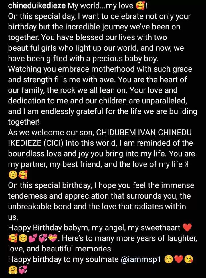 Chinedu Ikedieze celebrates his wife on her birthday